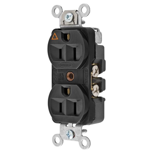 Hubbell Wiring Device-Kellems Straight Blade Devices, Receptacles, Duplex, Hubbell-Pro Heavy Duty, 2-Pole 3-Wire Grounding, 15A 125V, 5-15R, Black, Single Pack, Isolated Ground. CR5252IGBK